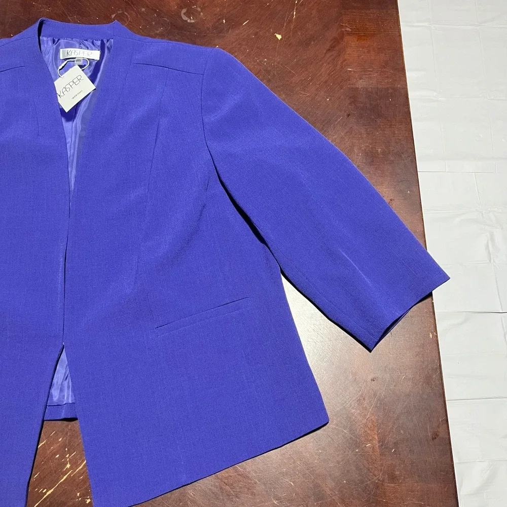 Kasper Woman Regal Purple Open Front Blazer Jacket 3/4 Sleeve Plus Size 20W NEW